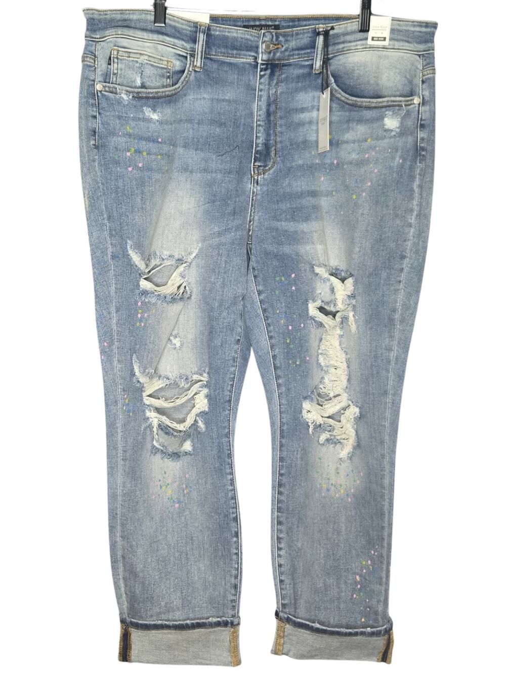 Judy Blue Mid Rise Multi-Color Paint Splatter Boyfriend Fit Jean Size 22W NWT